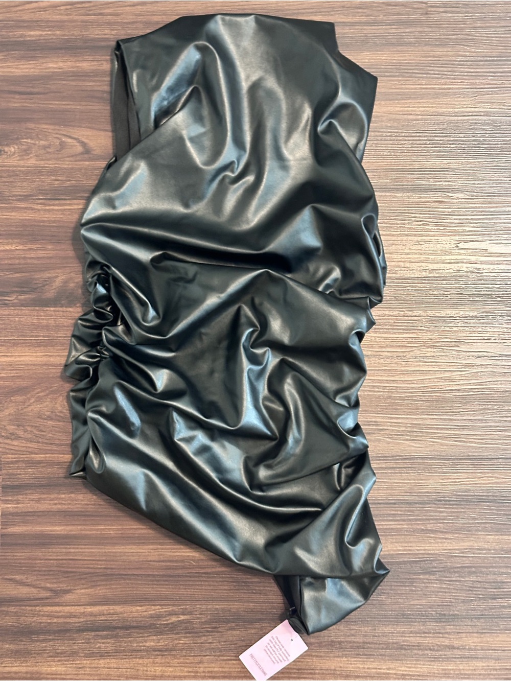 PrettyLittleThing Black Highneck Asymmetrical RUCHED Faux Leather Top